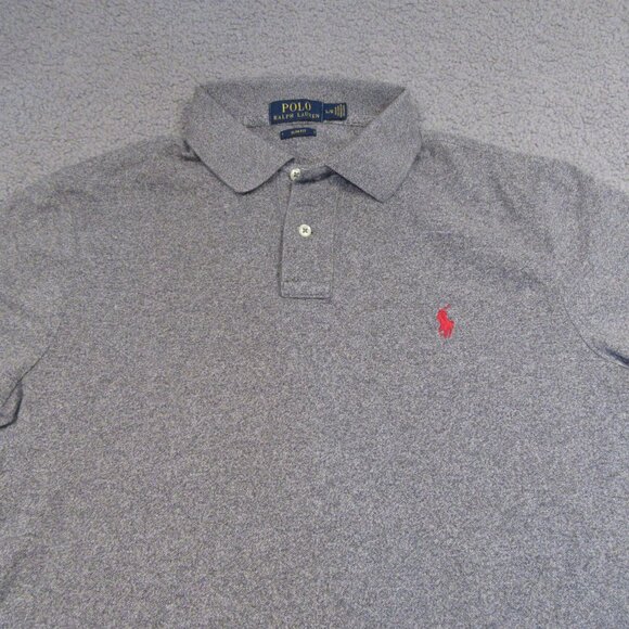 Polo Ralph Lauren Men’s Slim Fit Polo Shirt Large Gray Red Pony Short Sleeve - Picture 2 of 8